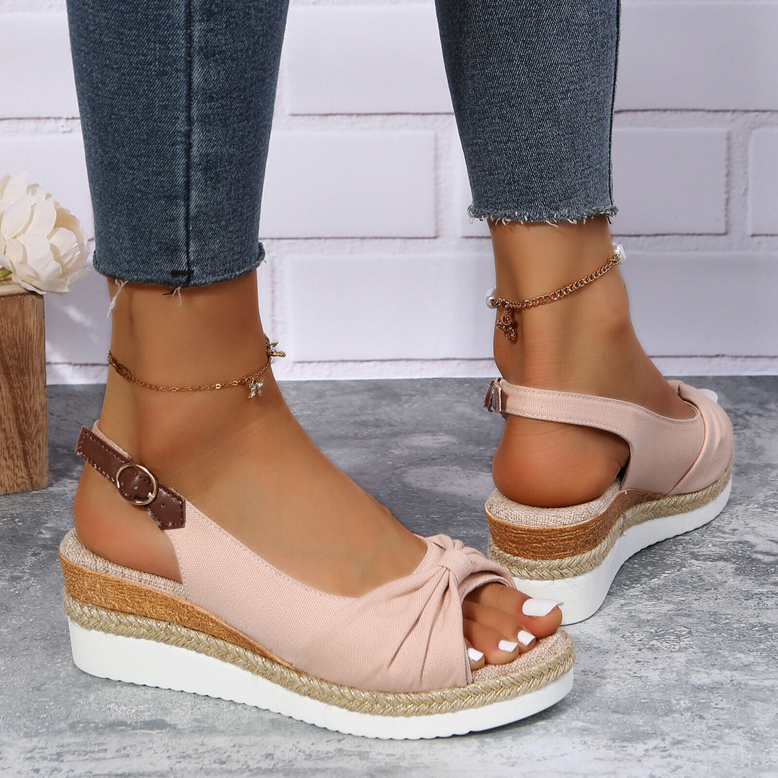  Women's Sandals for Bunions Ladies Fashion Summer Solid Color Fabric Casual