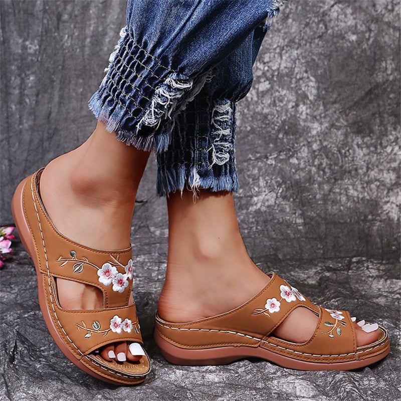 Women's Orthopedic Flower Embroidered Wedges Sandals