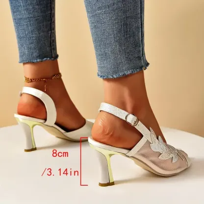 Women's Flower Rhinestone Block Heel Sandals