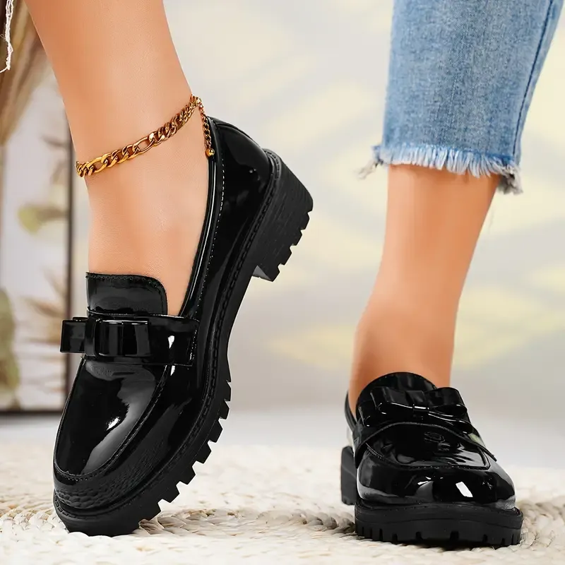 Women's Bowknot Decor Chunky Heel Loafers