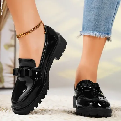 Women's Bowknot Decor Chunky Heel Loafers