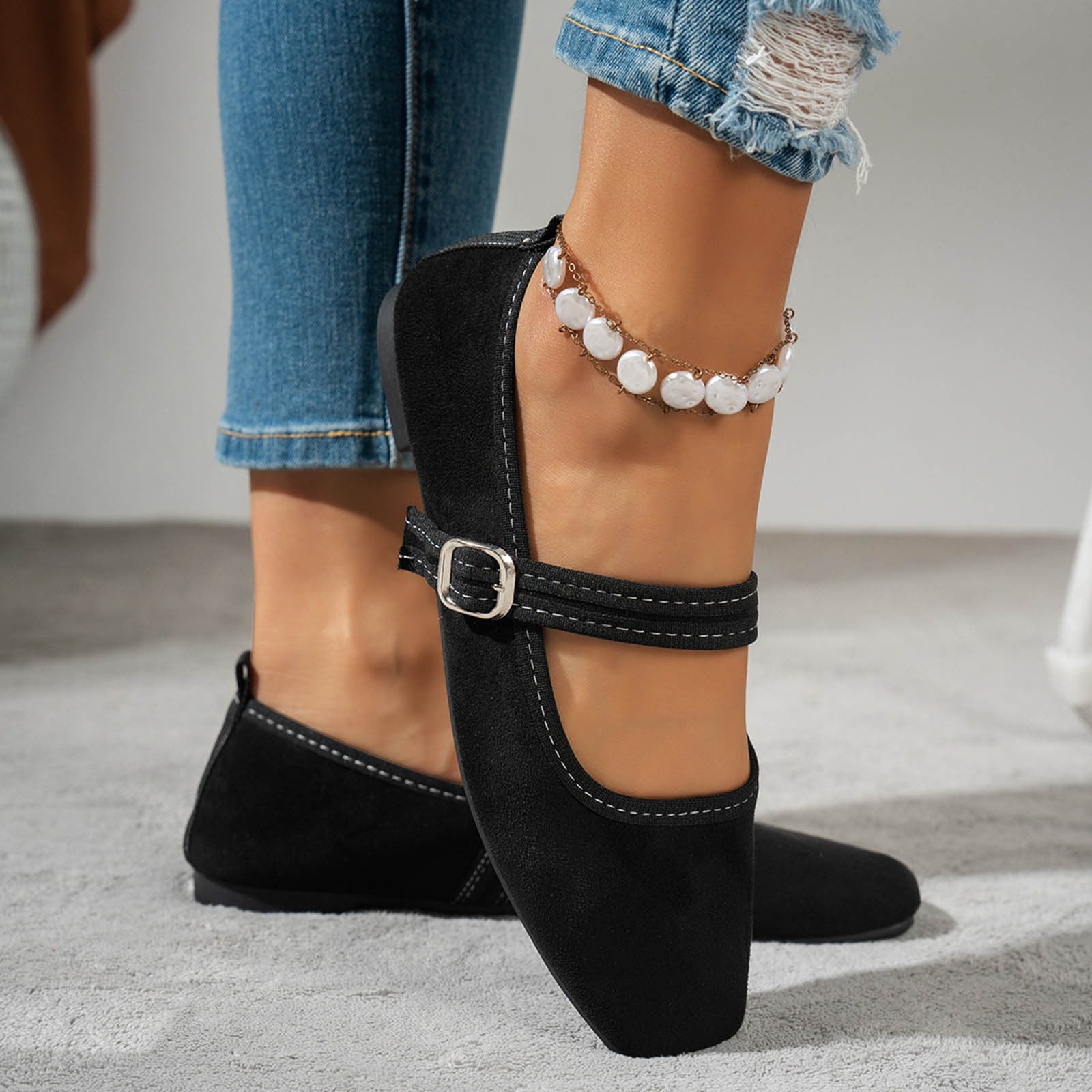 Women's Square Toe Mary Jane Flats