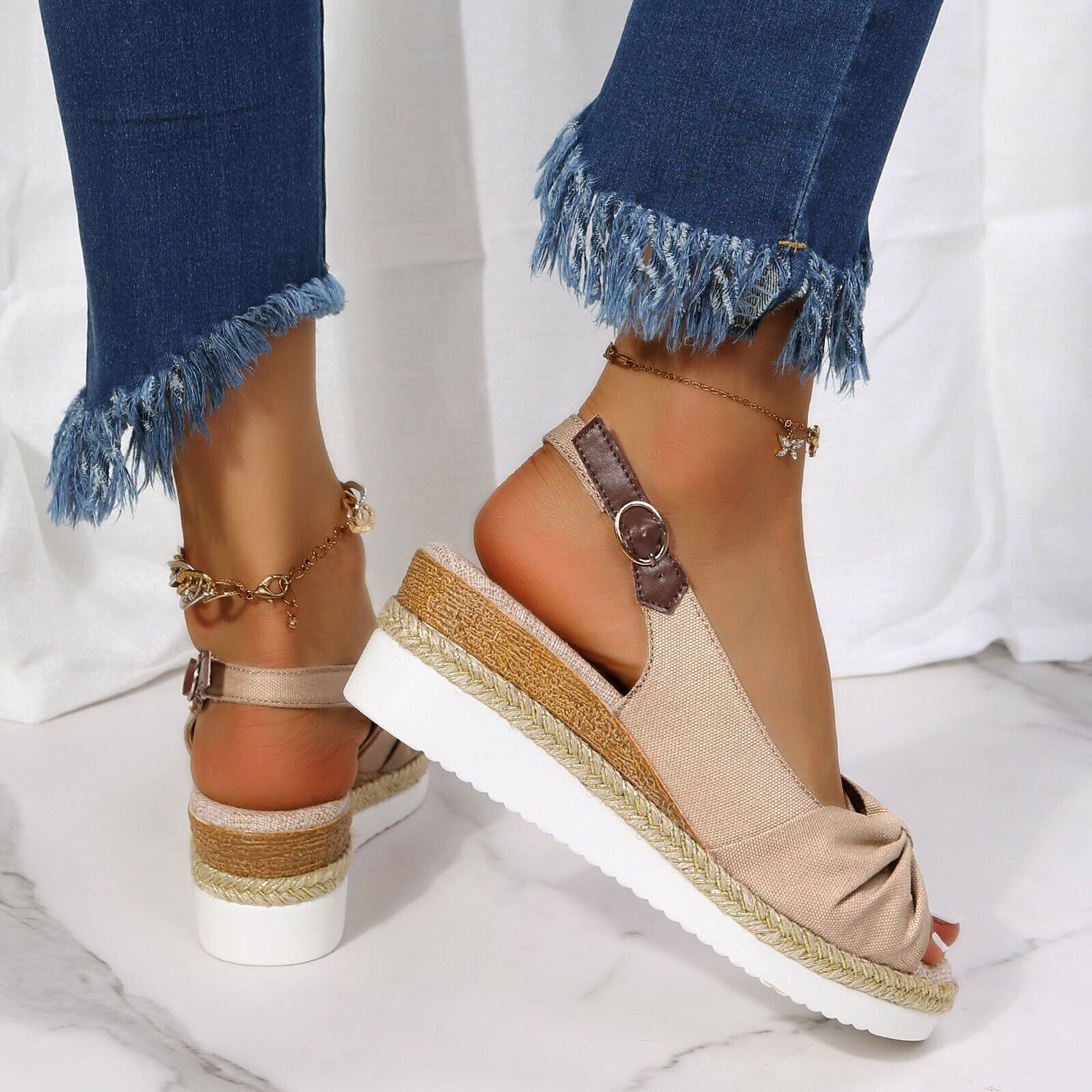  Women's Sandals for Bunions Ladies Fashion Summer Solid Color Fabric Casual