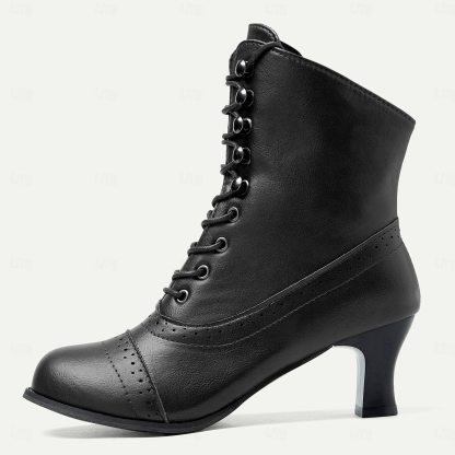 Women's Victorian Brown Lace-Up Mid-Heel Boots