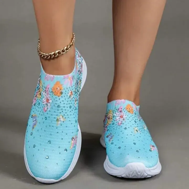 Flower Rhinestone Slip-on Sport Sneakers