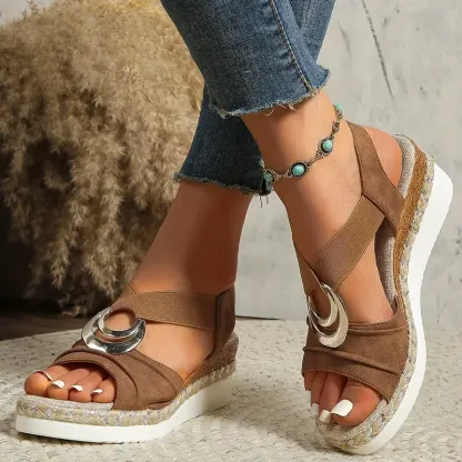 WOMEN'S LEATHER PLATFORM WEDGE ORTHOPEDIC SANDALS