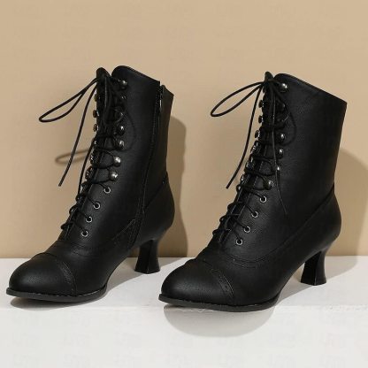 Women's Victorian Brown Lace-Up Mid-Heel Boots