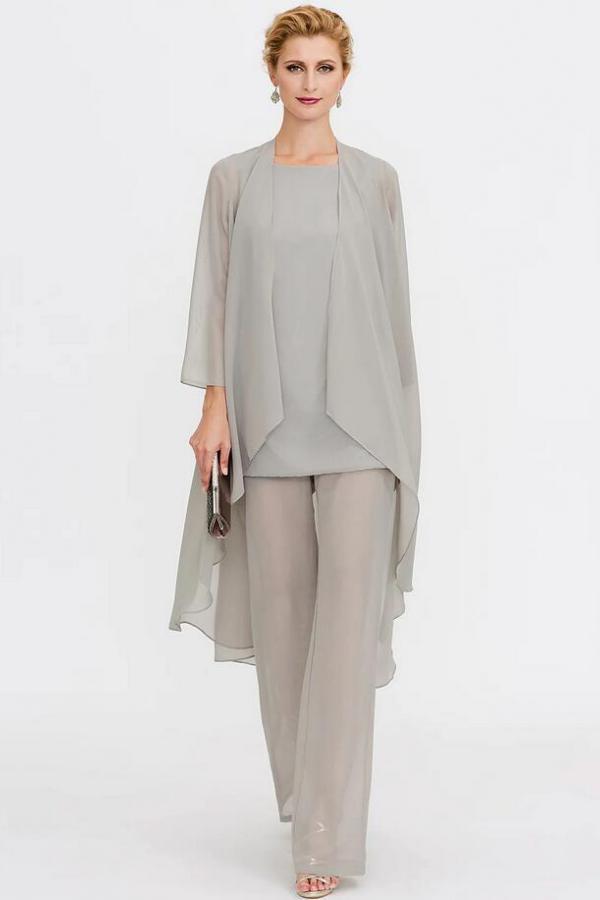 Chiffon Scoop Neck Mother of the Bride Dress Jumpsuit Wedding Guest Wear for Women