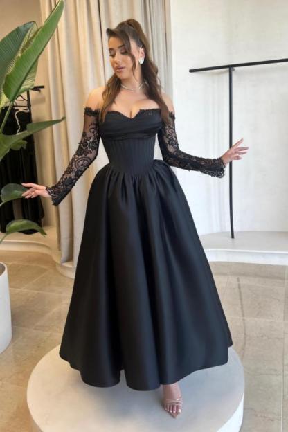 Black Wedding Dresses A Line Lace | Wedding Dresses With Sleeves