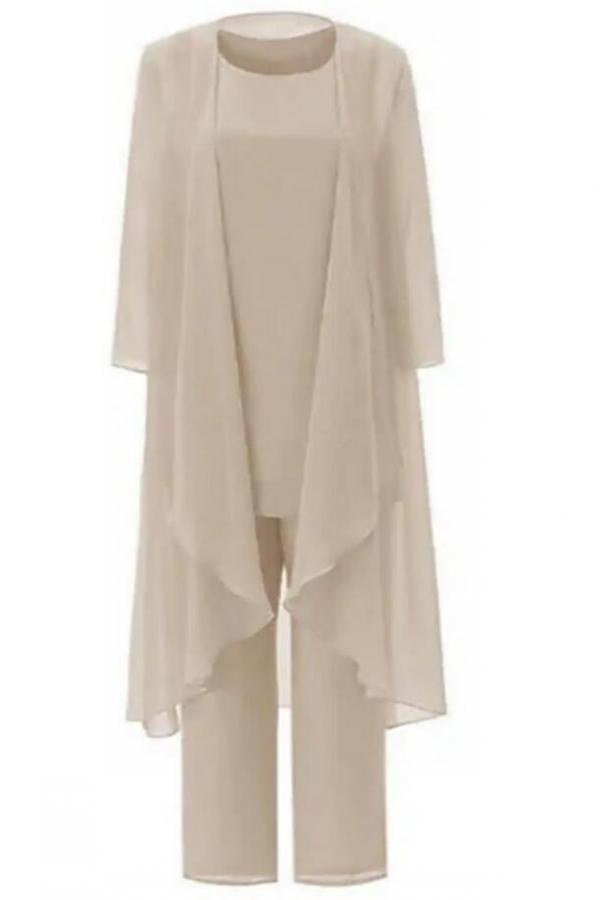 Elegant Chiffon Mother of the Bride Dress Long Sleeves Two-Piece Wedding Guest Outfits