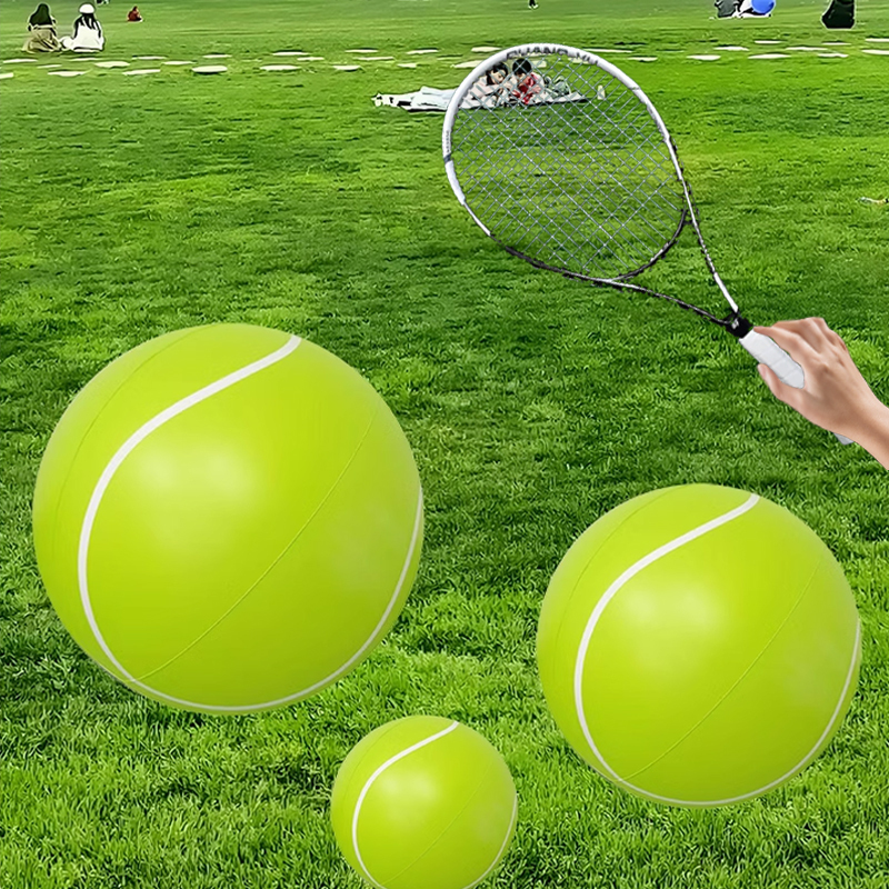 Giant bouncy tennis ball, tennis racket