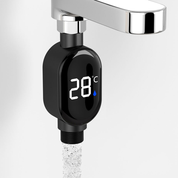 Shower head with external LED to display water temperature