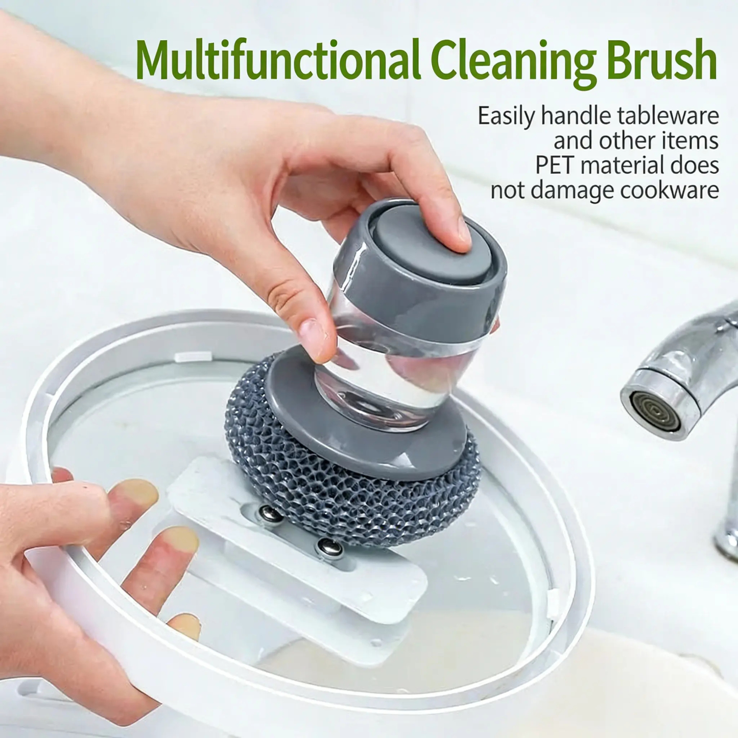 Automatic Liquid Filling Comfort Handle Soap Dispense Palm Brush for Kitchen Sink Pot Bowl Cleaning