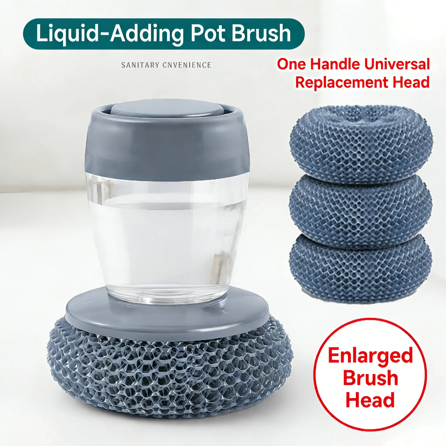 Automatic Liquid Filling Comfort Handle Soap Dispense Palm Brush for Kitchen Sink Pot Bowl Cleaning