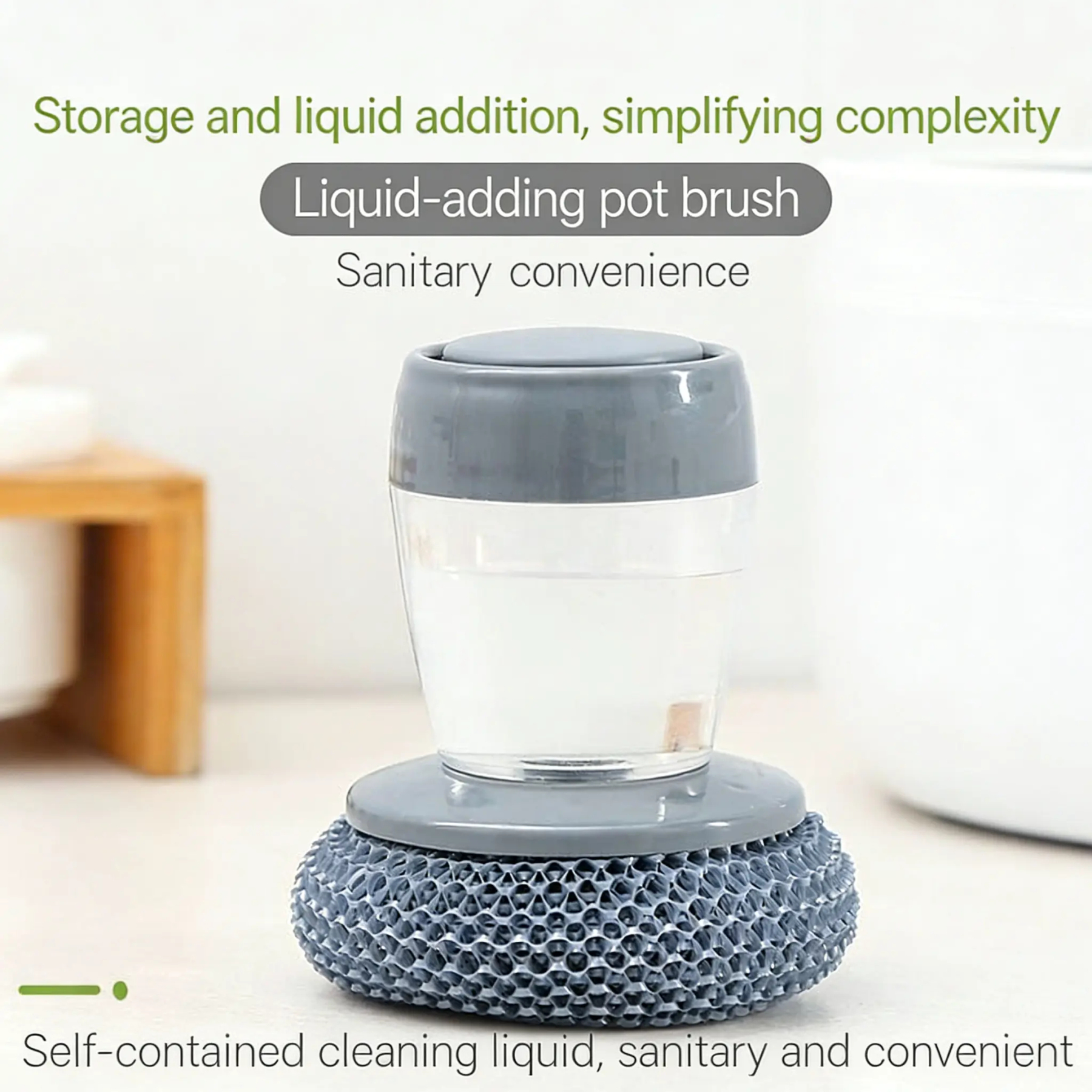 Automatic Liquid Filling Comfort Handle Soap Dispense Palm Brush for Kitchen Sink Pot Bowl Cleaning