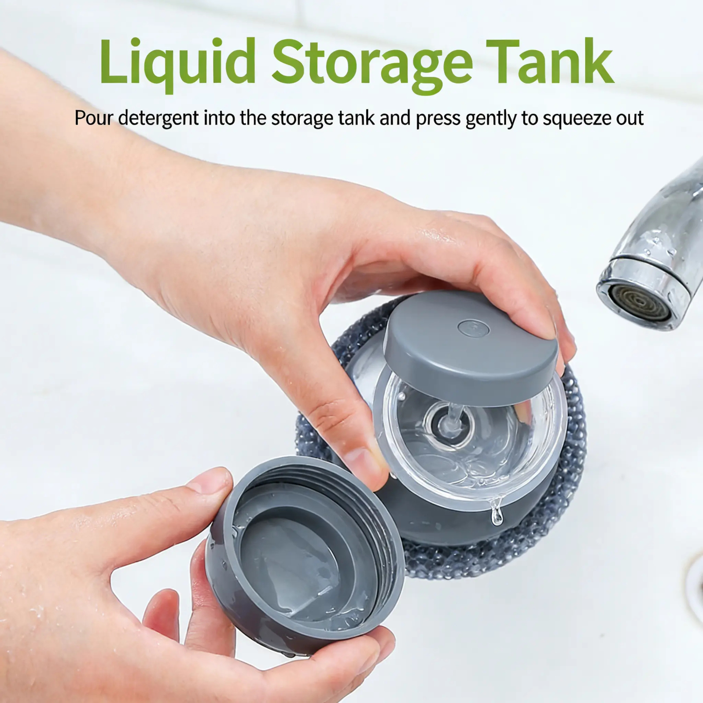 Automatic Liquid Filling Comfort Handle Soap Dispense Palm Brush for Kitchen Sink Pot Bowl Cleaning