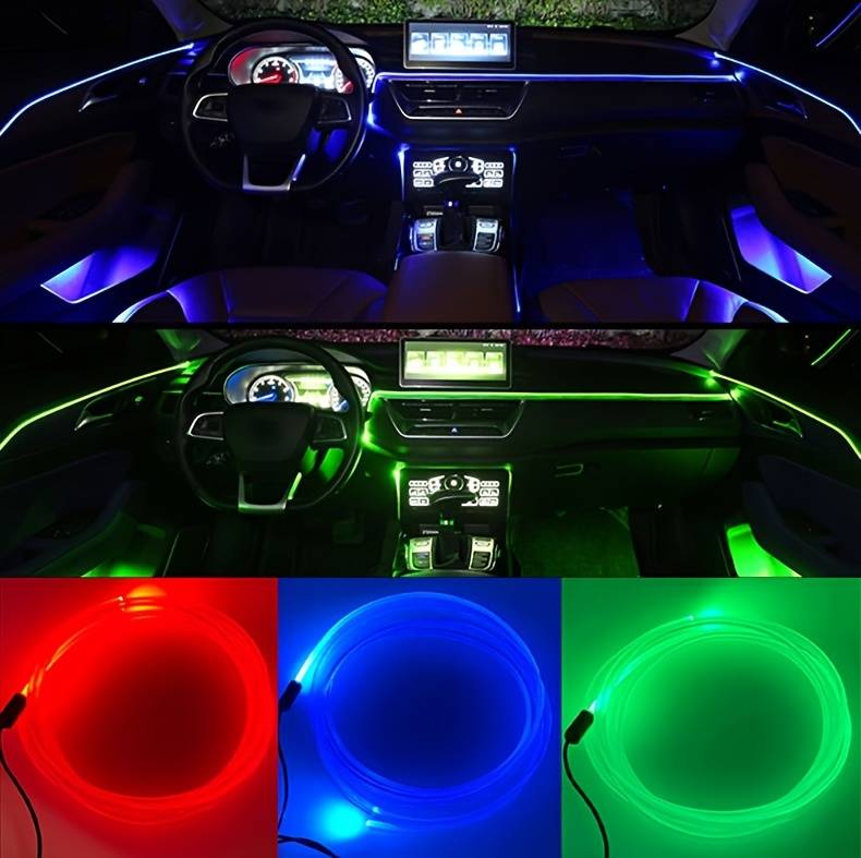 3 meters 7 colors rbg car interior atmosphere lighting led strip neon led car lighting strips diy flexible el cold light line tube auto decoration details 2