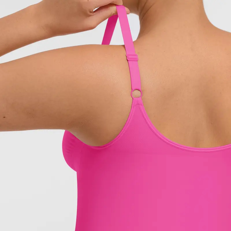 High-elastic zipper V-neck camisole bodysuit