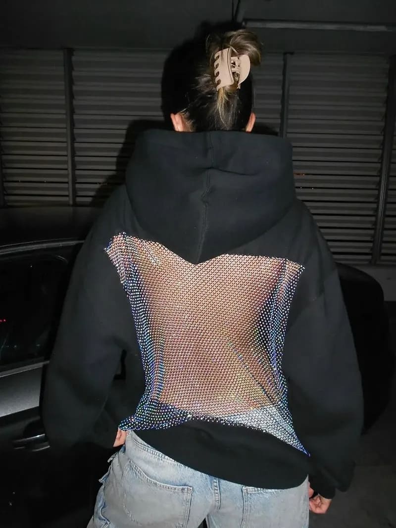 Backless Openwork Mesh Hoodie