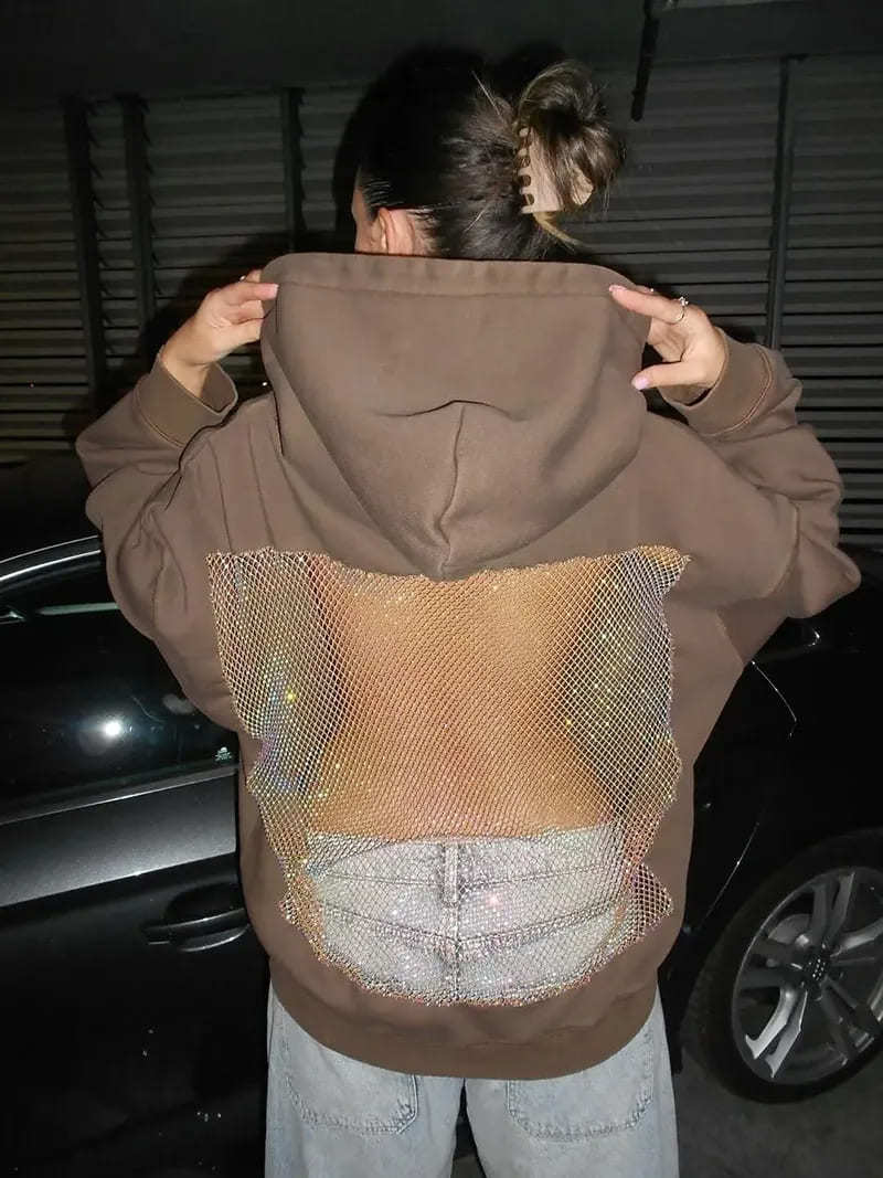 Backless Openwork Mesh Hoodie