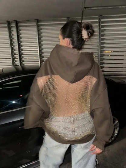 Backless Openwork Mesh Hoodie