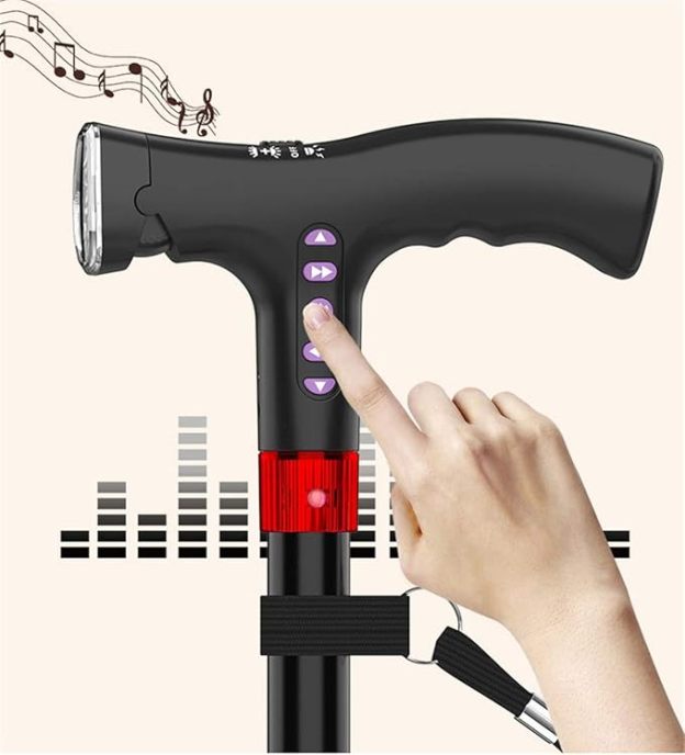 Smart Walking Cane Crutch LED Light Safety Alarm