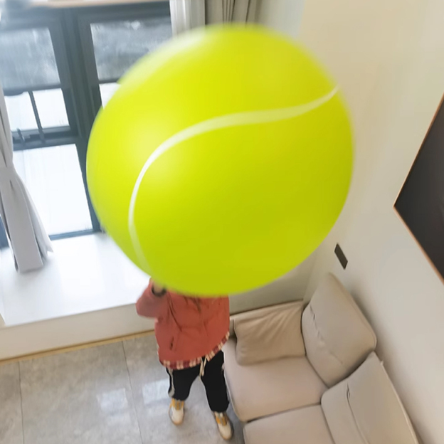 Giant bouncy tennis ball, tennis racket