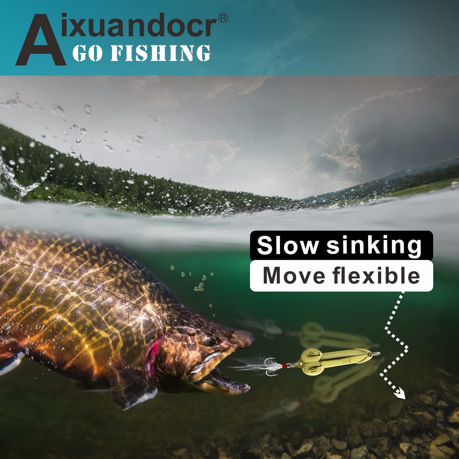 Bass Fishing Lure, Fishing Spoons, Topwater Fishing Lures with Trebles Hooks, Trout Fishing Lures, Fishing Tackle for Freshwater and Saltwater, Fishing Gifts for Men