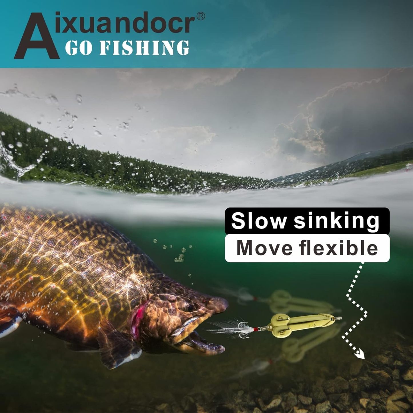 Bass Fishing Lure, Fishing Spoons, Topwater Fishing Lures with Trebles Hooks, Trout Fishing Lures, Fishing Tackle for Freshwater and Saltwater, Fishing Gifts for Men