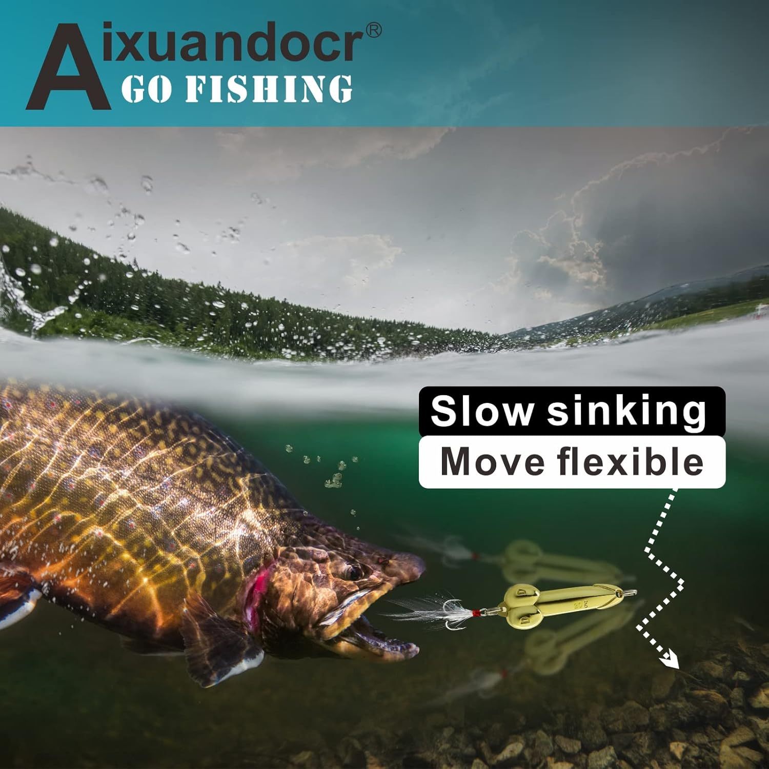 Bass Fishing Lure, Fishing Spoons, Topwater Fishing Lures with Trebles Hooks, Trout Fishing Lures, Fishing Tackle for Freshwater and Saltwater, Fishing Gifts for Men