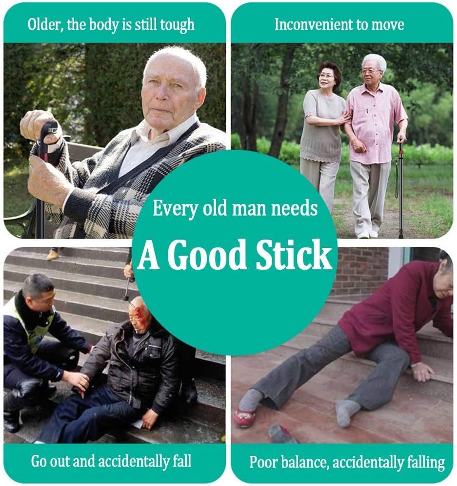 Smart Walking Cane Crutch LED Light Safety Alarm