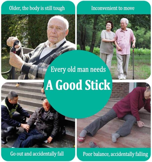 Smart Walking Cane Crutch LED Light Safety Alarm