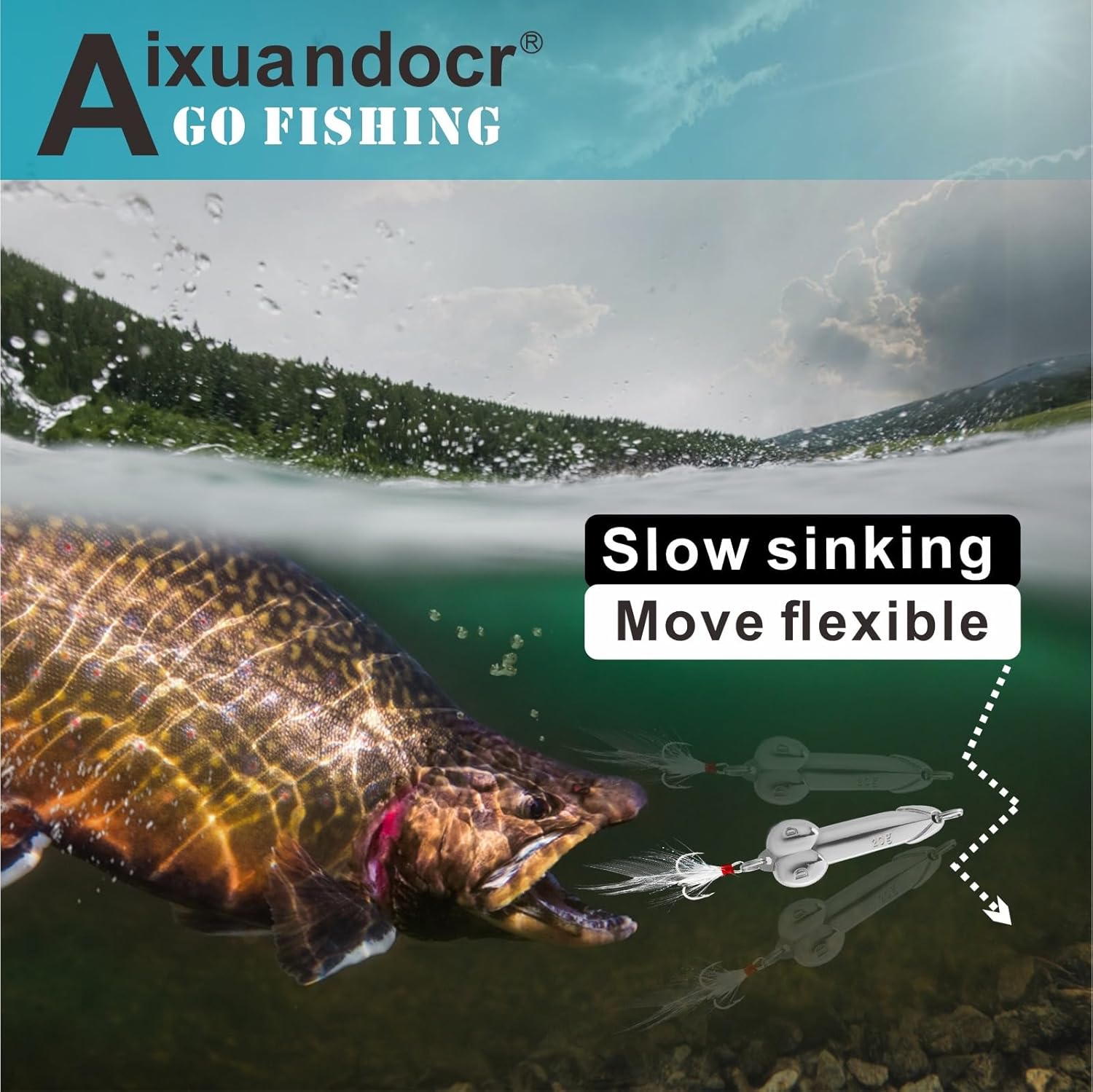 Bass Fishing Lure, Fishing Spoons, Topwater Fishing Lures with Trebles Hooks, Trout Fishing Lures, Fishing Tackle for Freshwater and Saltwater, Fishing Gifts for Men