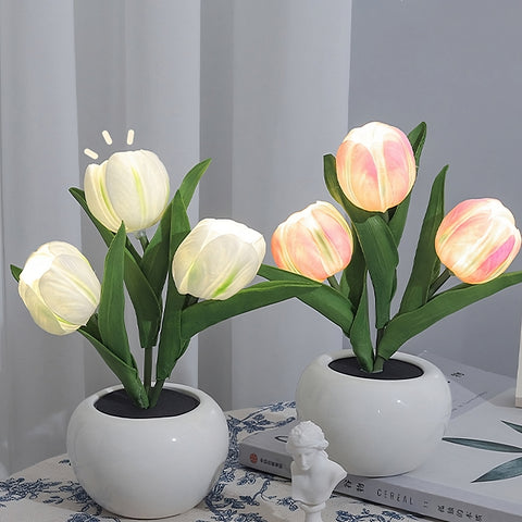 Gleambuds LED Tulip Nightlight (2x) (White and Pink Variation), Front View - Product Description Page