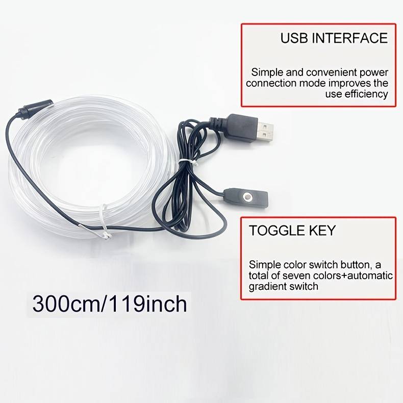 3 meters 7 colors rbg car interior atmosphere lighting led strip neon led car lighting strips diy flexible el cold light line tube auto decoration details 1