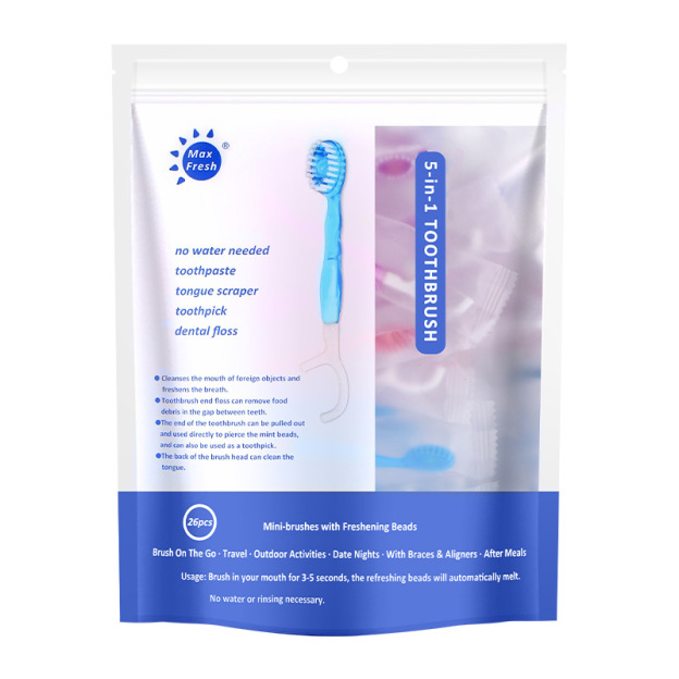 Contains double cleaning beads toothpaste and cleaning floss stick