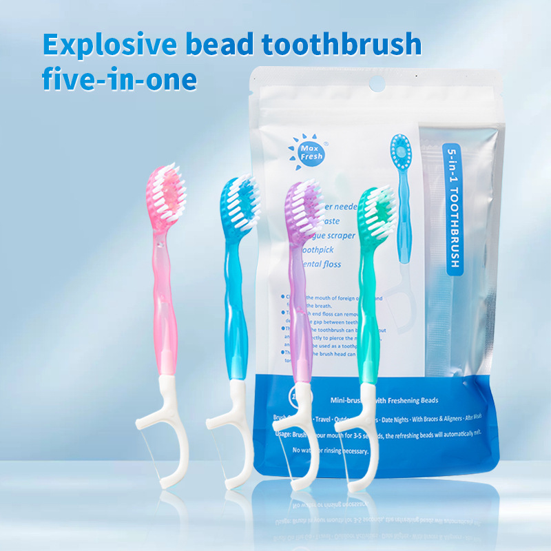 Contains double cleaning beads toothpaste and cleaning floss stick
