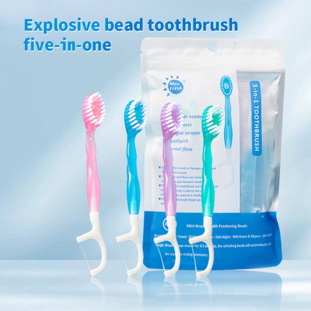Contains double cleaning beads toothpaste and cleaning floss stick