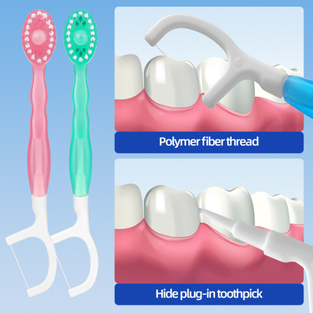 Contains double cleaning beads toothpaste and cleaning floss stick