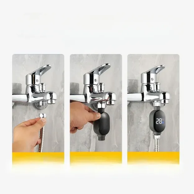 Shower head with external LED to display water temperature