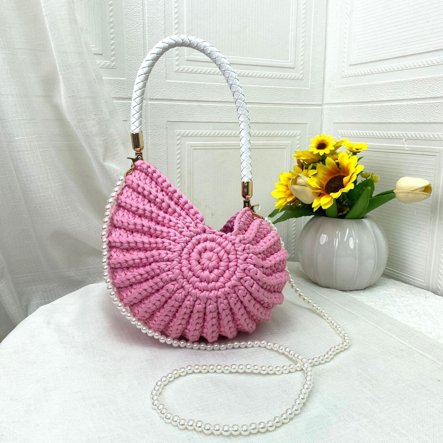 Hand-Crocheted Seashell Crossbody Bag