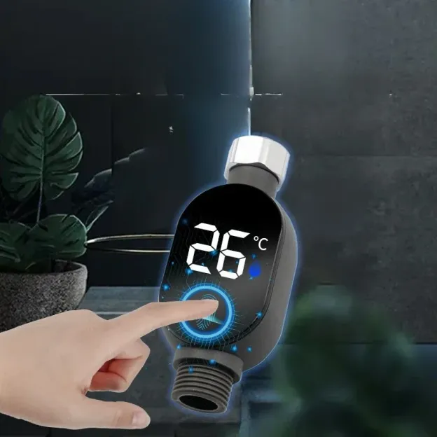 Shower head with external LED to display water temperature