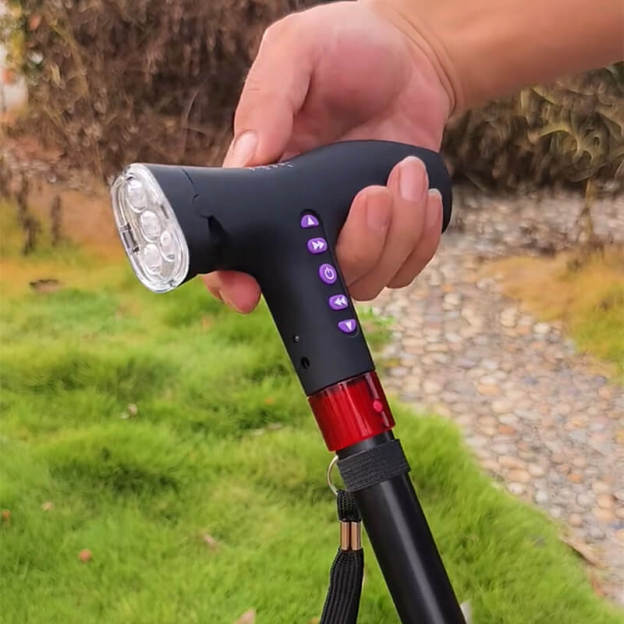 Smart Walking Cane Crutch LED Light Safety Alarm