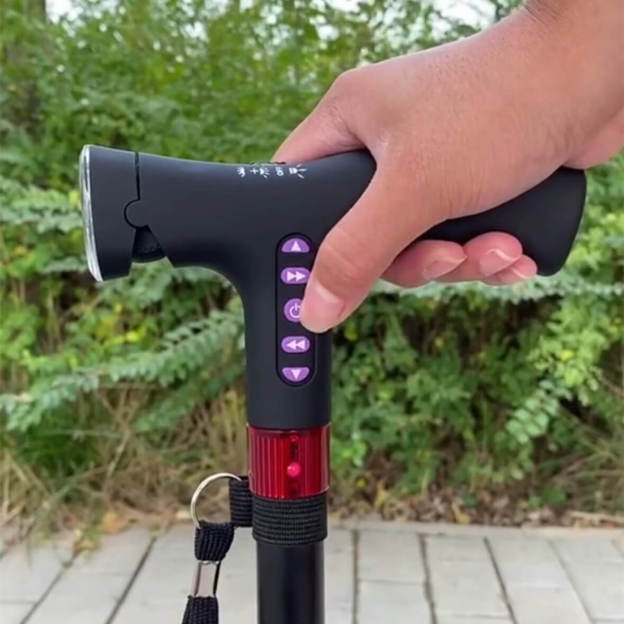 Smart Walking Cane Crutch LED Light Safety Alarm