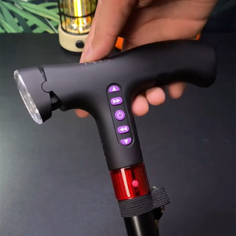 Smart Walking Cane Crutch LED Light Safety Alarm