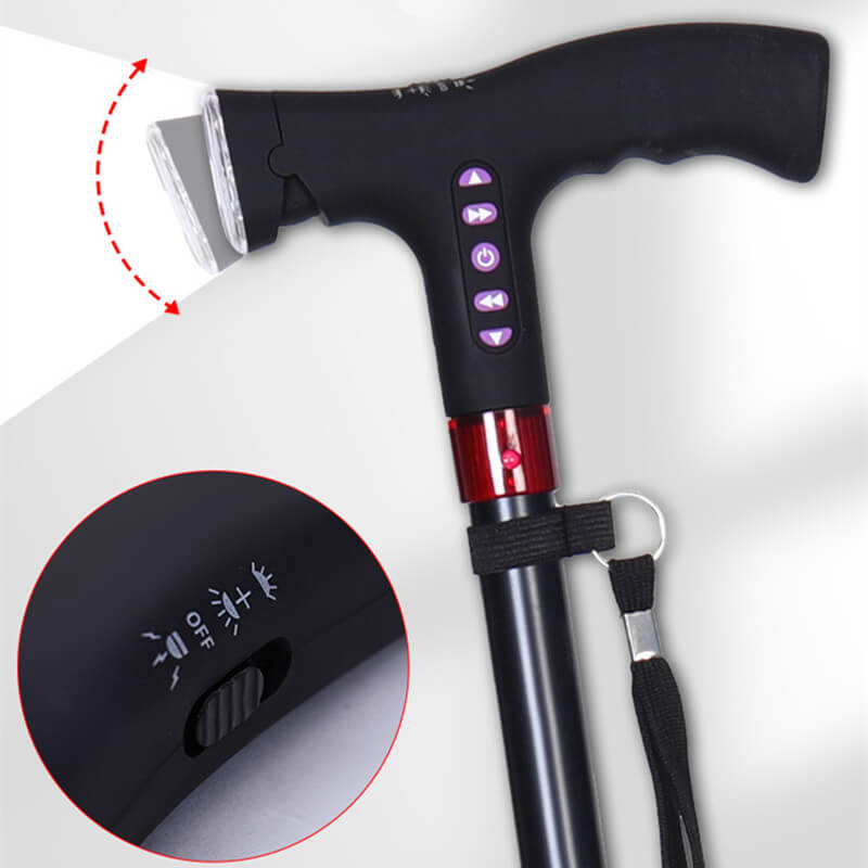 Smart Walking Cane Crutch LED Light Safety Alarm