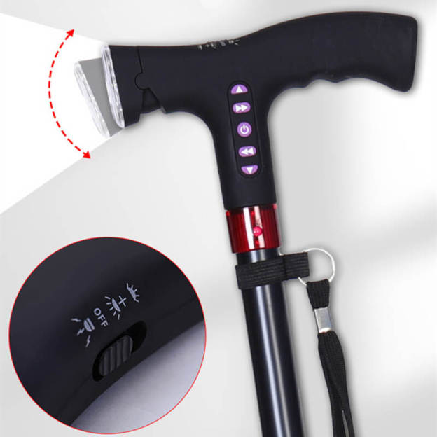 Smart Walking Cane Crutch LED Light Safety Alarm