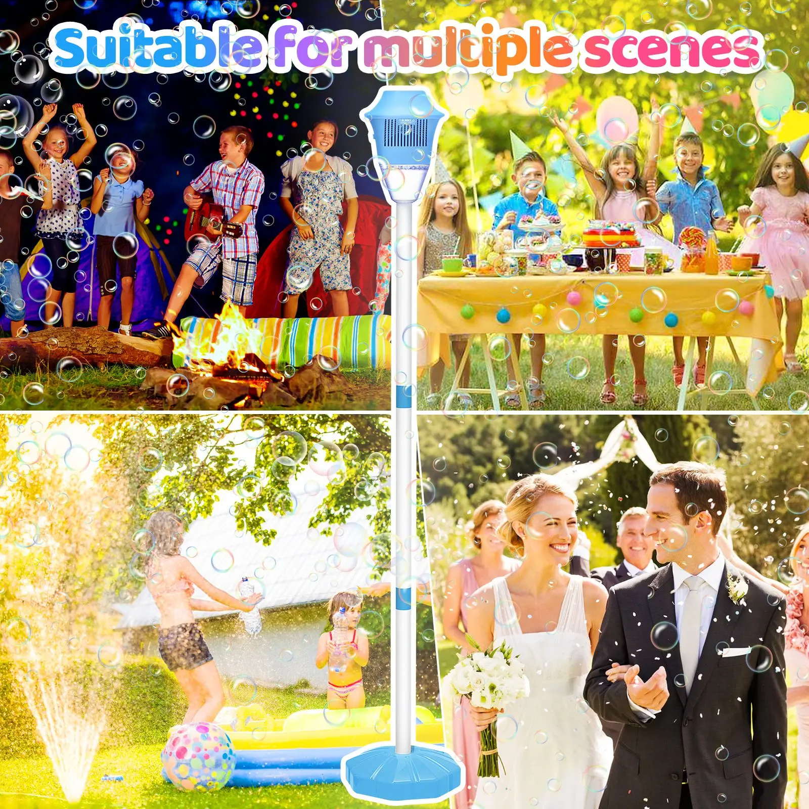 Automatic Handheld Bubble Machine for Kids, Bubble Maker Spring Summer Toys with Lights, Outdoor Rechargeable Blower Best Easter Gift for Children