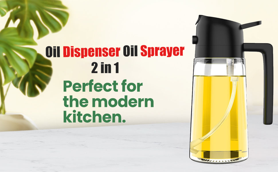 Olive Oil Dispenser Bottle,2 in 1 Oil Sprayer for Cooking Glass Oil Spray Bottle with Pourer