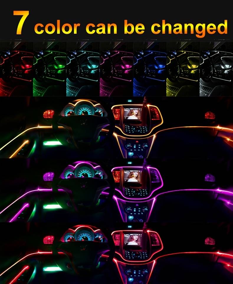 3 meters 7 colors rbg car interior atmosphere lighting led strip neon led car lighting strips diy flexible el cold light line tube auto decoration details 0